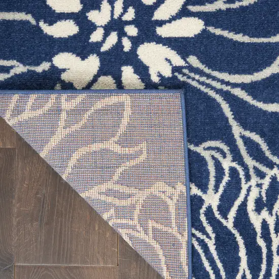 Blue And Ivory Floral Power Loom Area Rug Photo 4