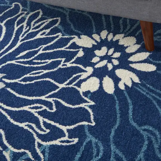 Blue And Ivory Floral Power Loom Area Rug Photo 7