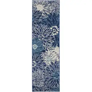 Photo of Navy and Ivory Floral Runner Rug