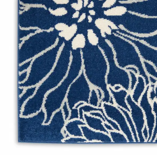 Navy and Ivory Floral Runner Rug Photo 4