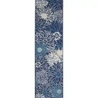 Photo of Navy and Ivory Floral Runner Rug