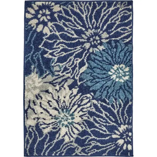 Navy and Ivory Floral Scatter Rug Photo 1