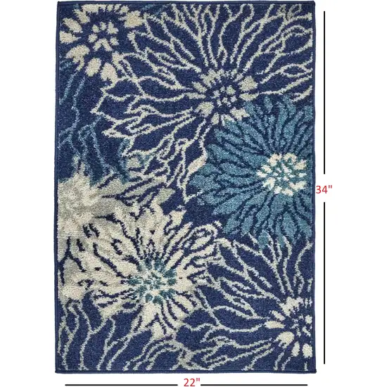 Navy and Ivory Floral Scatter Rug Photo 5