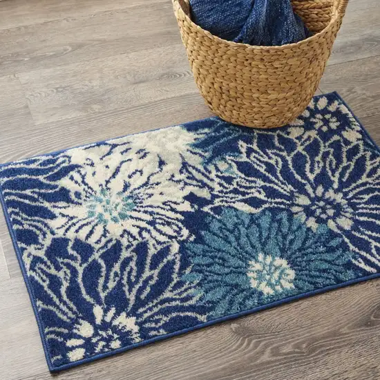 Navy and Ivory Floral Scatter Rug Photo 9