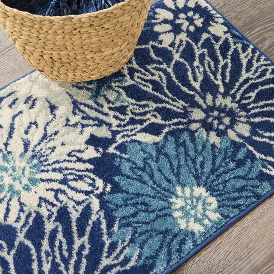 Blue And Ivory Floral Area Rug Photo 5