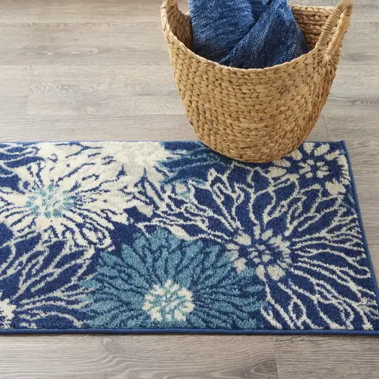 Navy and Ivory Floral Scatter Rug Photo 7