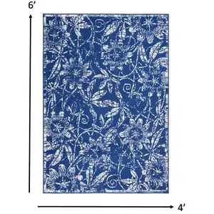 Photo of Navy and Ivory Floral Vines Area Rug