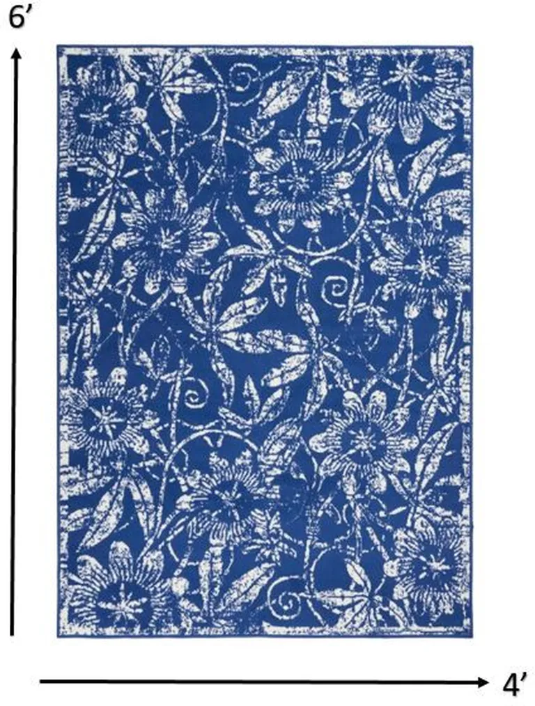 Navy and Ivory Floral Vines Area Rug Photo 1