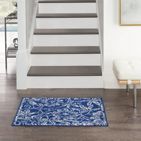 Navy and Ivory Floral Vines Area Rug Photo 6