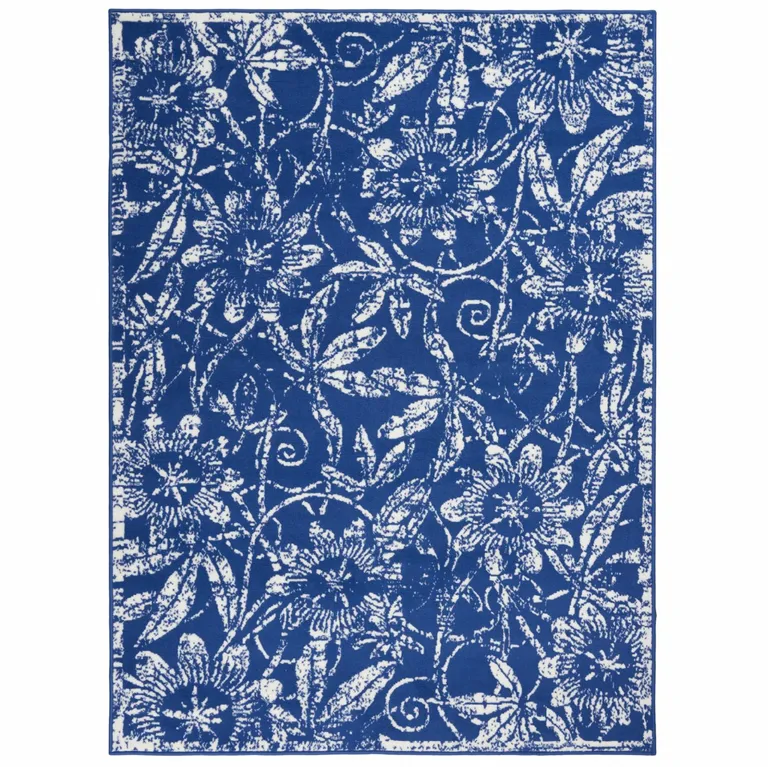 Navy and Ivory Floral Vines Area Rug Photo 3
