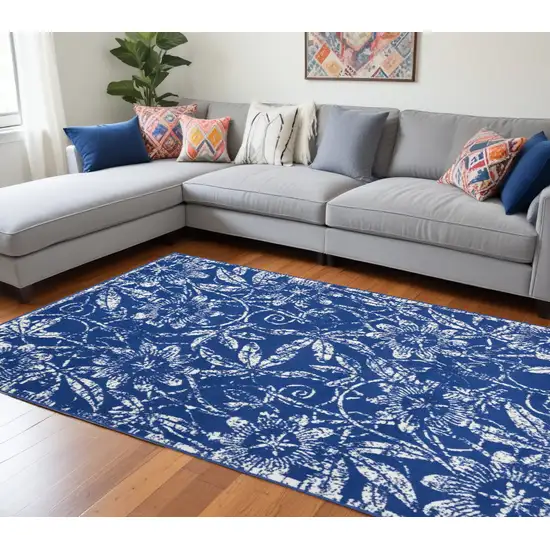 Navy Blue Floral Dhurrie Area Rug Photo 1