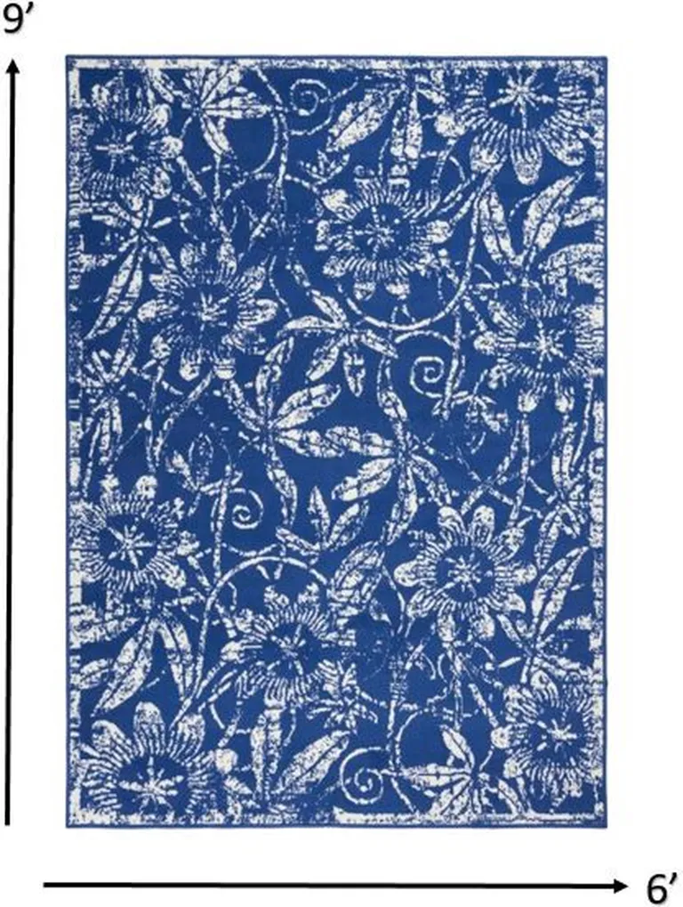Navy and Ivory Floral Vines Area Rug Photo 1