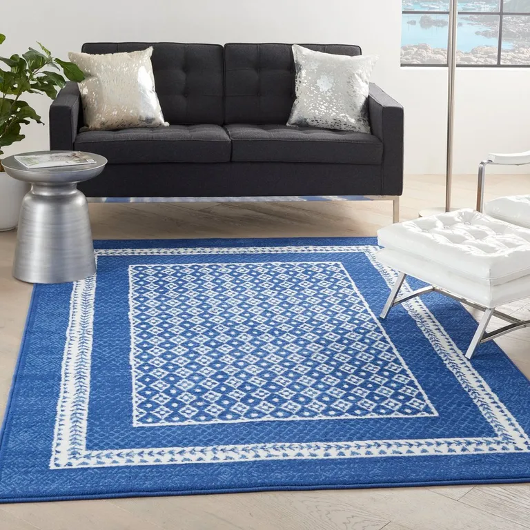 Navy and Ivory Geometric Area Rug Photo 4