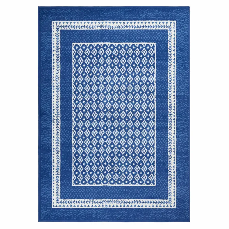 Navy and Ivory Geometric Area Rug Photo 1