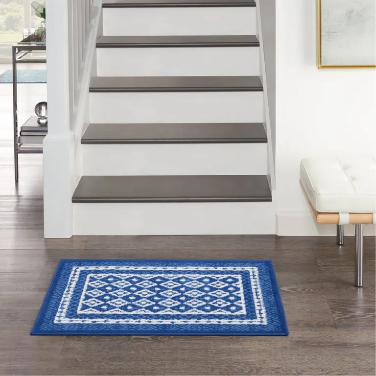 Navy and Ivory Geometric Area Rug Photo 5