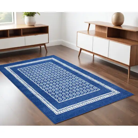 Navy Blue Geometric Dhurrie Area Rug Photo 1