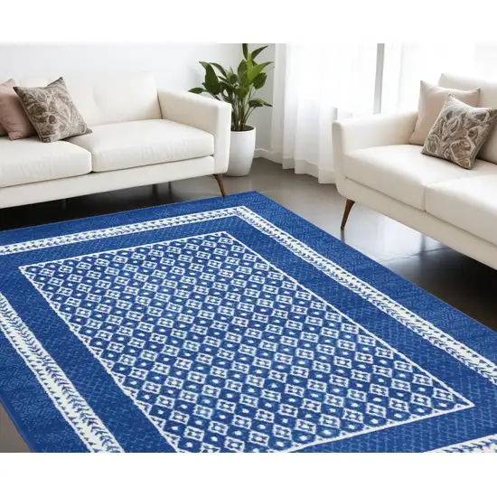 Navy Blue Geometric Dhurrie Area Rug Photo 1