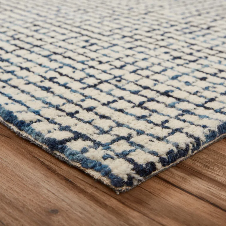 Navy and Ivory Grids Area Rug Photo 5