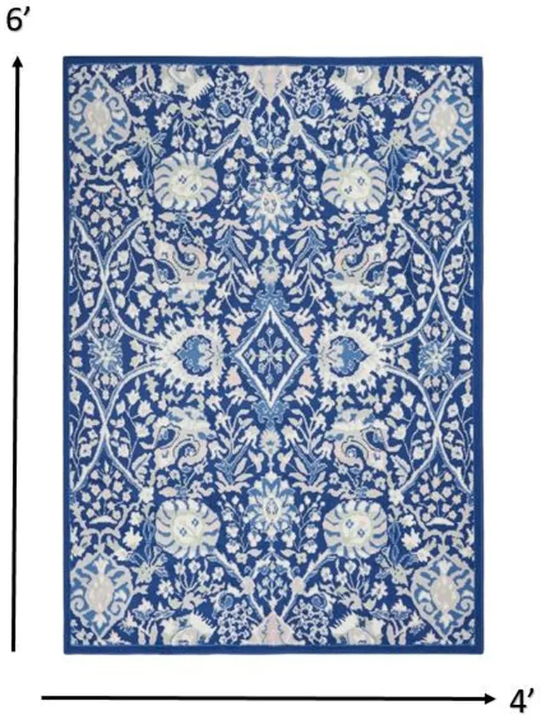 Navy and Ivory Intricate Floral Area Rug Photo 1