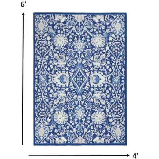 Navy and Ivory Intricate Floral Area Rug Photo 4