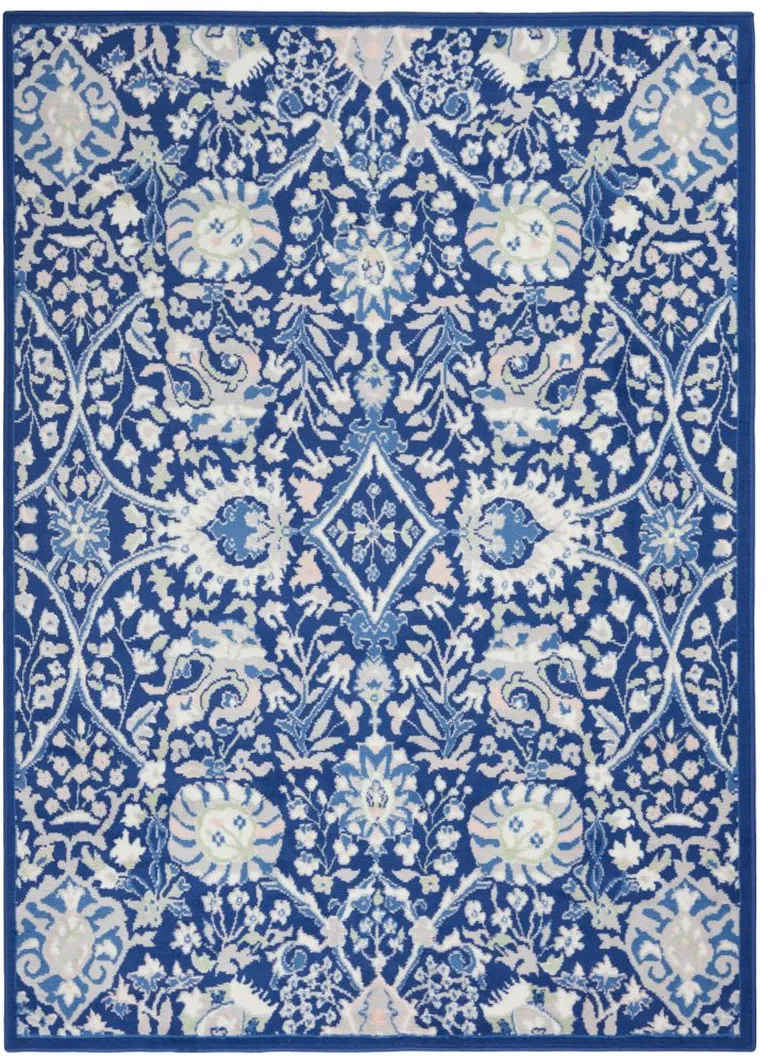 Navy and Ivory Intricate Floral Area Rug Photo 2