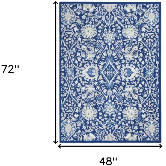 Ivory And Blue Floral Area Rug Photo 5