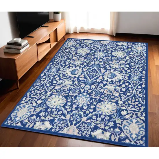 Navy Blue Floral Dhurrie Area Rug Photo 1