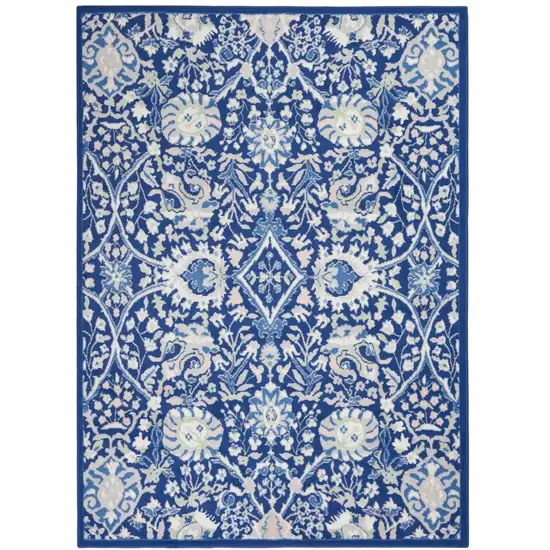 Navy Blue Floral Dhurrie Area Rug Photo 2