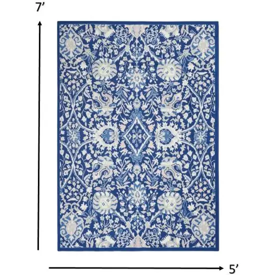 Navy and Ivory Intricate Floral Area Rug Photo 4