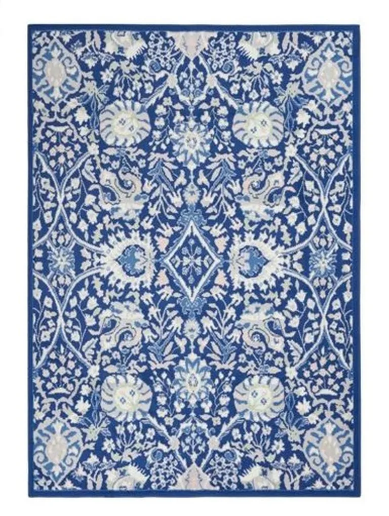 Navy and Ivory Intricate Floral Area Rug Photo 2