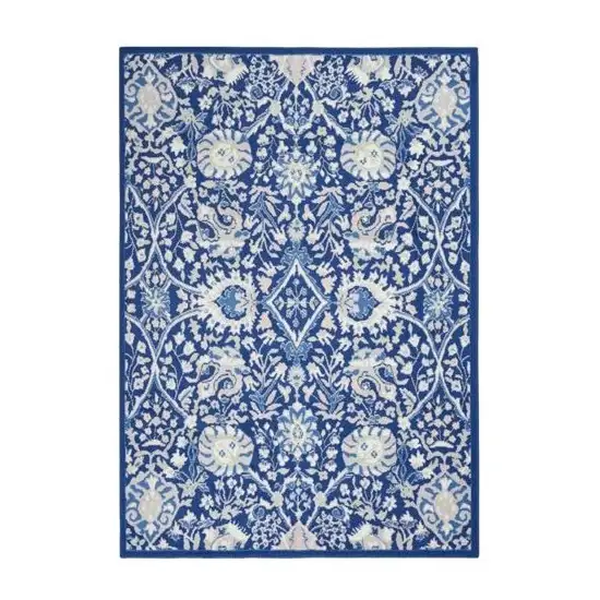 Navy Blue Floral Dhurrie Area Rug Photo 5