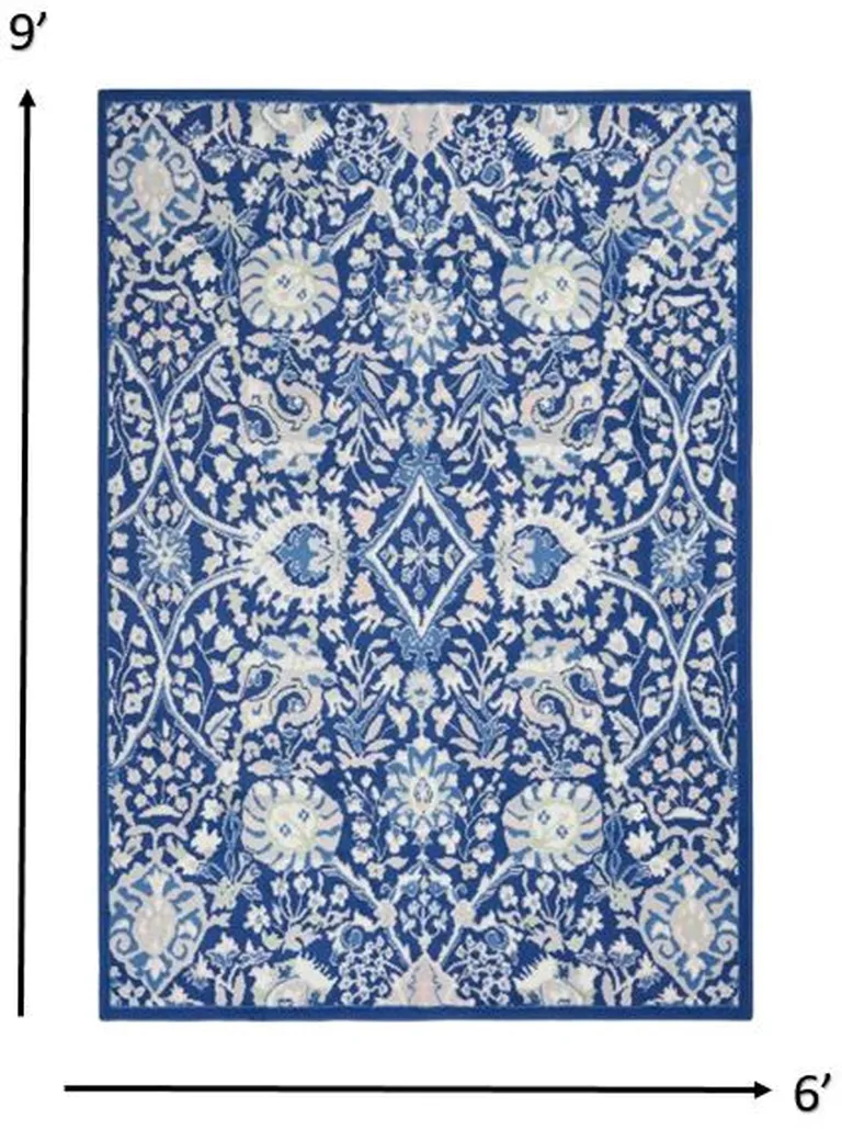 Navy and Ivory Intricate Floral Area Rug Photo 1