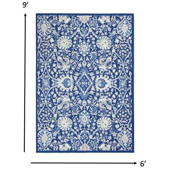 Navy and Ivory Intricate Floral Area Rug Photo 4