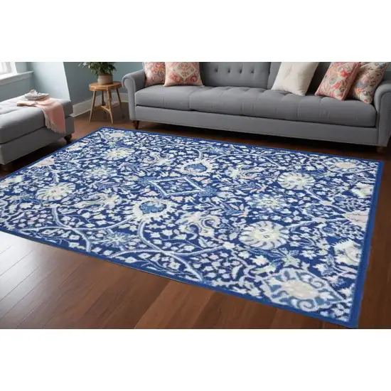 Navy Blue Floral Dhurrie Area Rug Photo 1