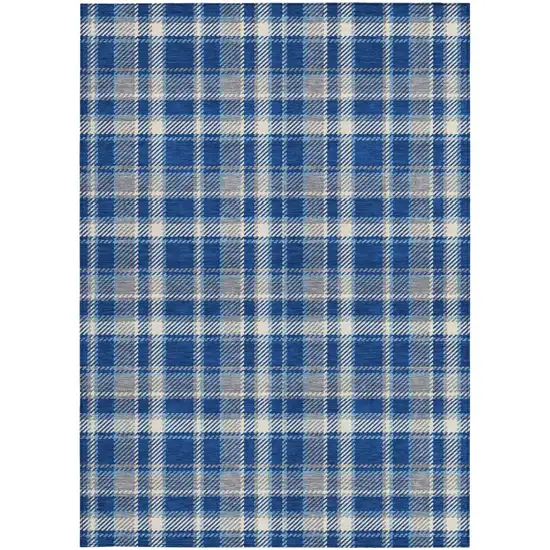 Navy and Ivory Plaid Washable Non Skid Indoor Outdoor Area Rug Photo 4