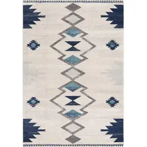 Photo of Navy and Ivory Tribal Pattern Area Rug