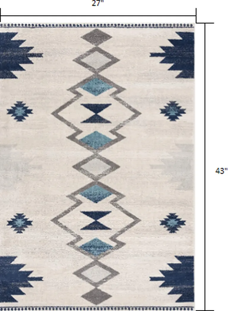 Navy and Ivory Tribal Pattern Area Rug Photo 2