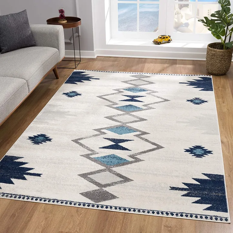 Navy and Ivory Tribal Pattern Area Rug Photo 5