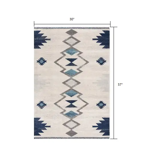 Navy and Ivory Tribal Pattern Area Rug Photo 2