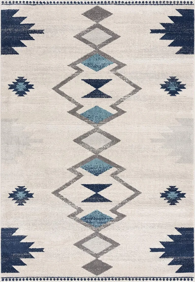 Navy and Ivory Tribal Pattern Area Rug Photo 1