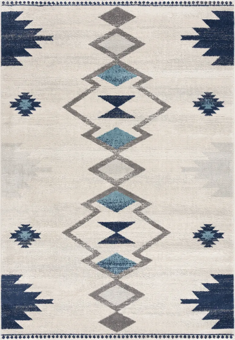 Navy and Ivory Tribal Pattern Area Rug Photo 3