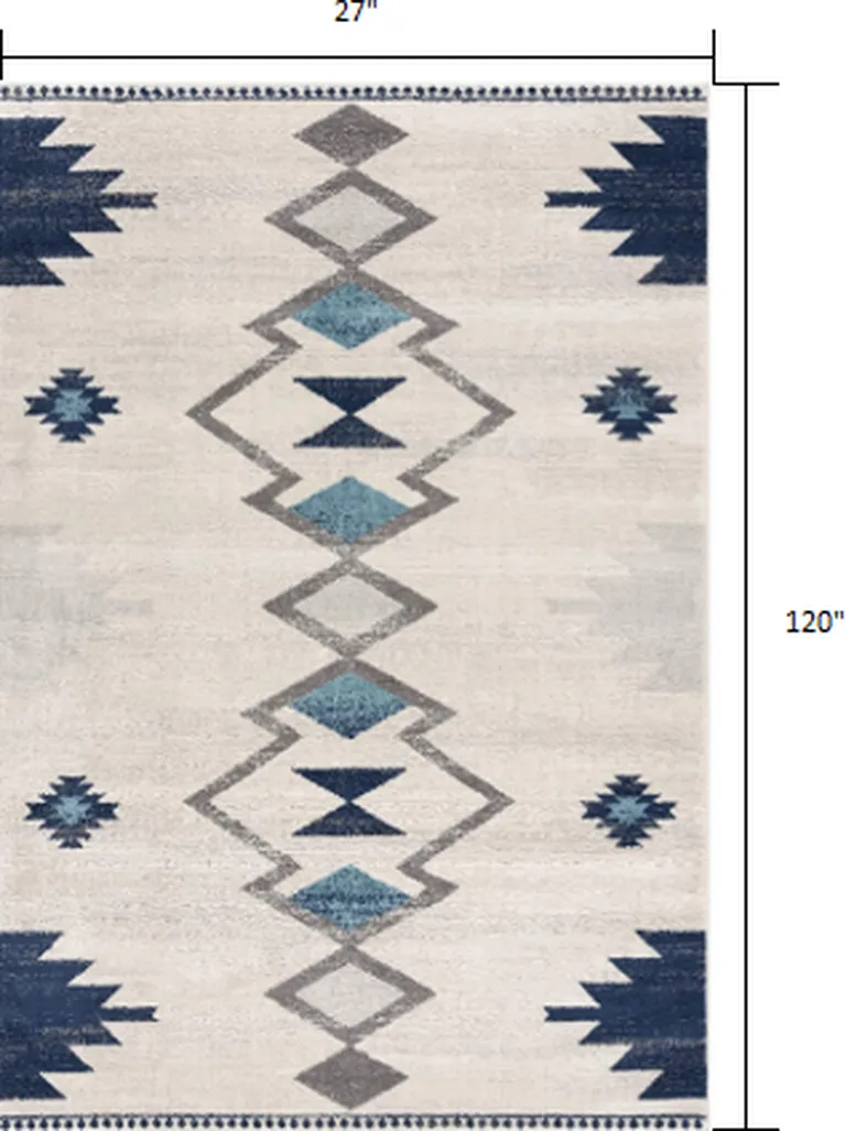 Navy and Ivory Tribal Pattern Runner Rug Photo 2