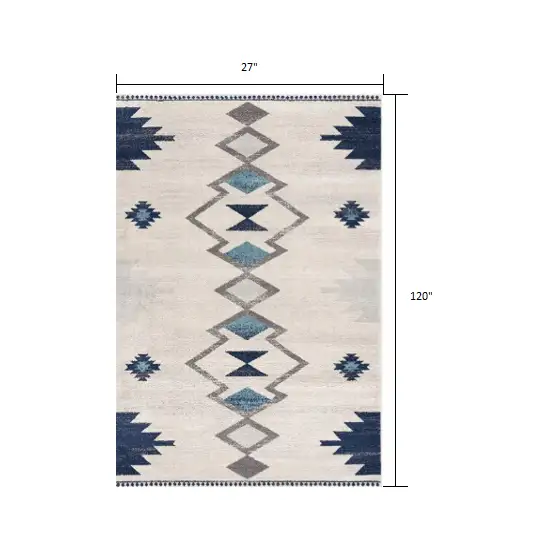 Navy and Ivory Tribal Pattern Runner Rug Photo 2