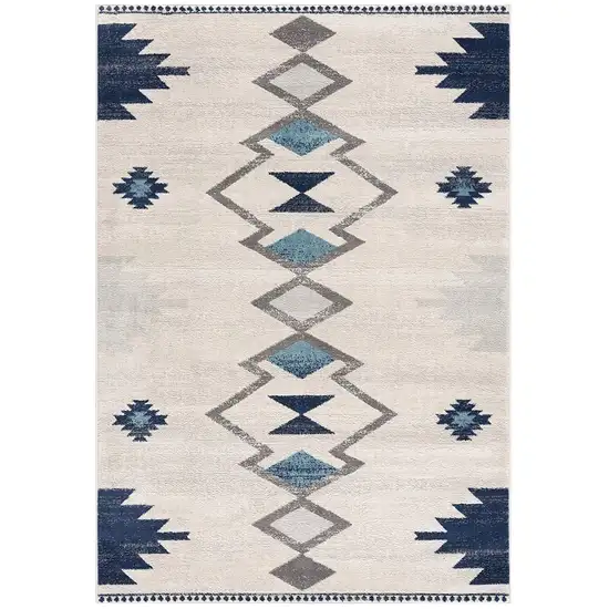 Navy and Ivory Tribal Pattern Runner Rug Photo 3