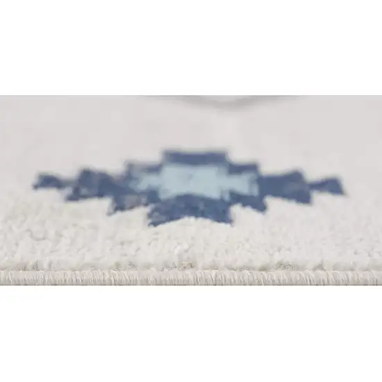 Blue and Ivory Southwestern Runner Rug Photo 4