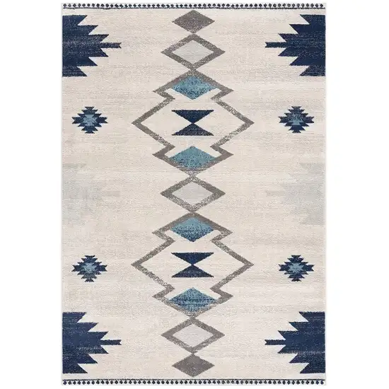 Navy and Ivory Tribal Pattern Runner Rug Photo 2