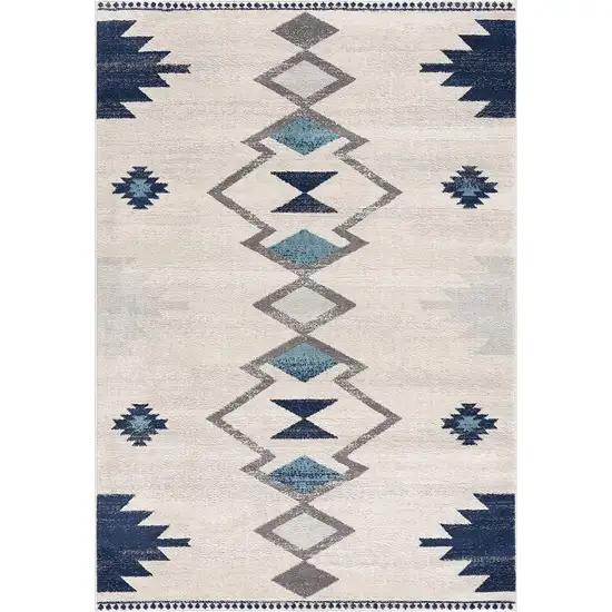 Navy and Ivory Tribal Pattern Runner Rug Photo 1