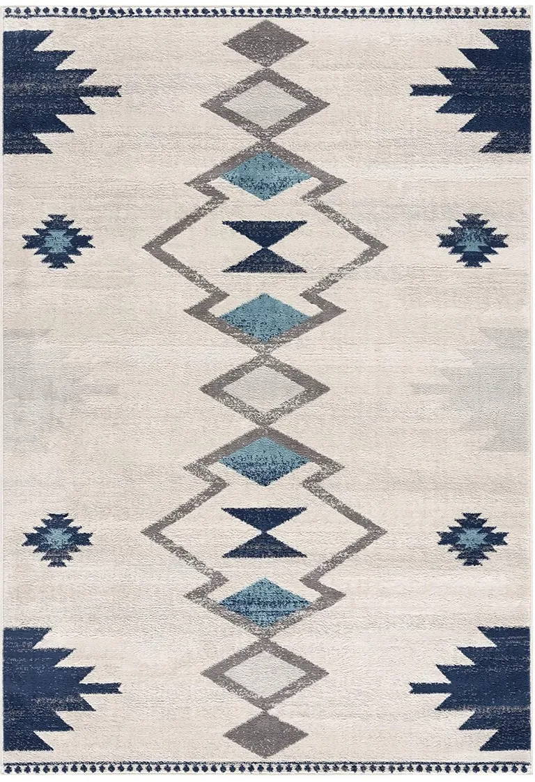 Navy and Ivory Tribal Pattern Runner Rug Photo 3