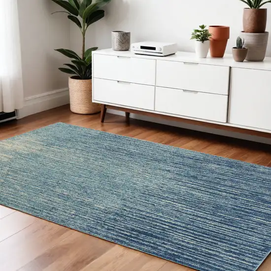 Blue and Ivory Abstract Stripes Power Loom Area Rug Photo 1