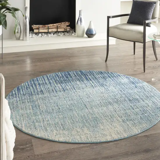 4' Blue and Ivory Abstract Power Loom Round Rug Photo 6